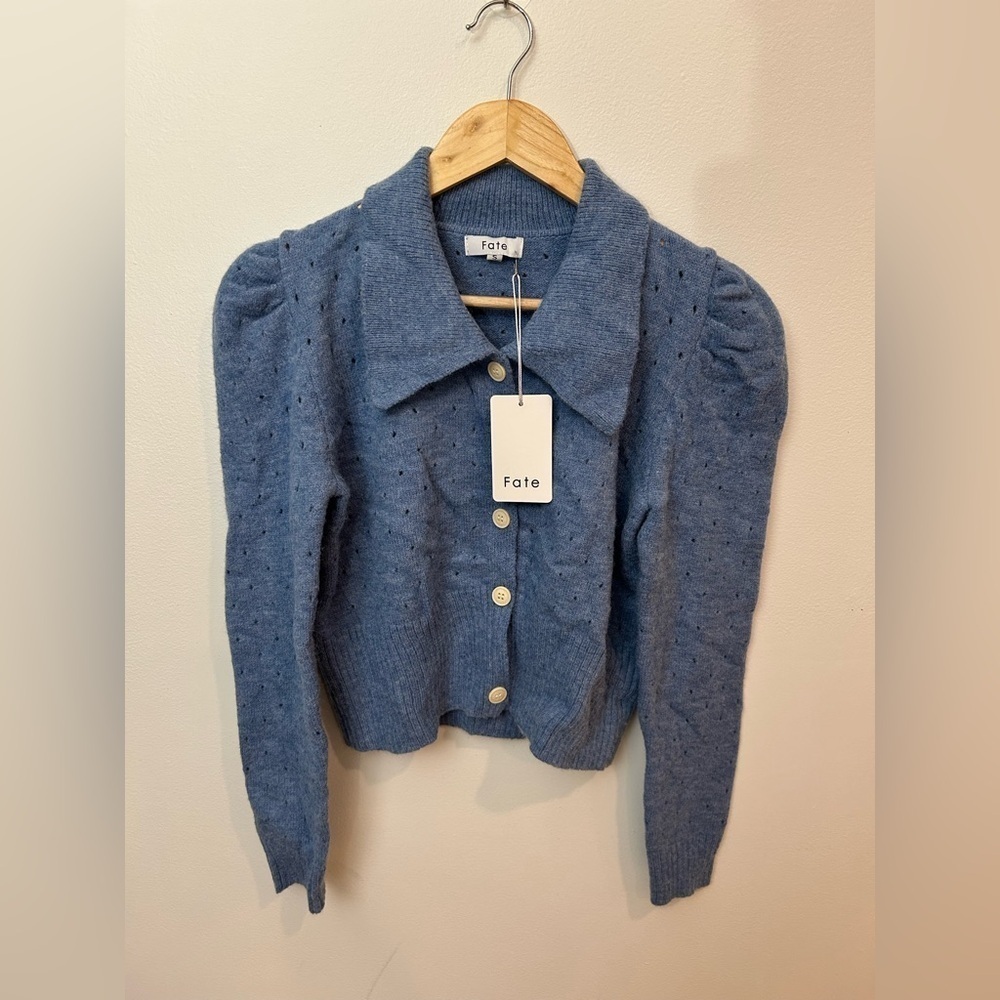 NWT FATE princess puff sleeve button down cardigan size S